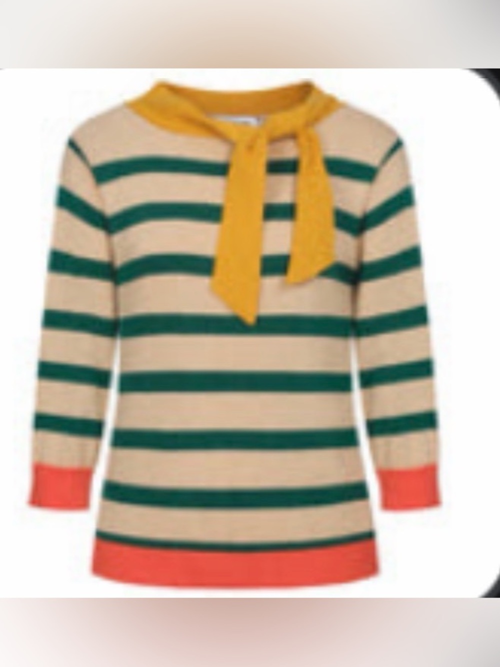 Striped Crew Neck Sweater with Yellow Tie Accent - Picture 2 of 3